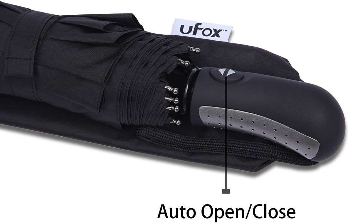 Ufox windproof travel compact Umbrella, auto open & close, Durability Tested 5500 Times, compact, Auto Open/Close, 45inch stylish black with comfortable Non-Slip Arc Grip
