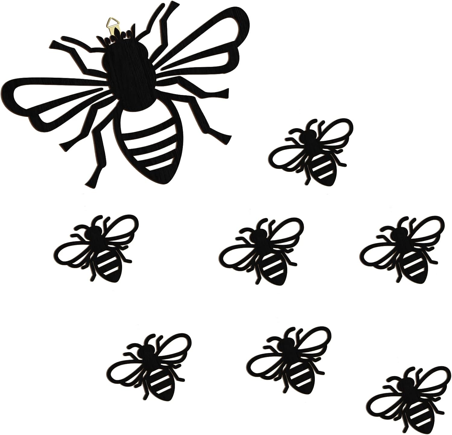 Plaques & Wall Art - 8 Pieces Wooden Bee Decor Wall Art Farmhouse Queen Bee Wall Sculpture Hanging Bee Wall Sign for Indoor Outdoor Garden Yard Lawn Decoration Spring Party Supplies (Black)