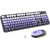 MOFII Wireless Keyboard and Mouse Combo, Full Size 2.4G Plug and Play Typewriter Retro Round Computer Keyboard and Mouse Set for Windows, Computer, Desktop, PC, Notebook - (Black Purple Gradient)