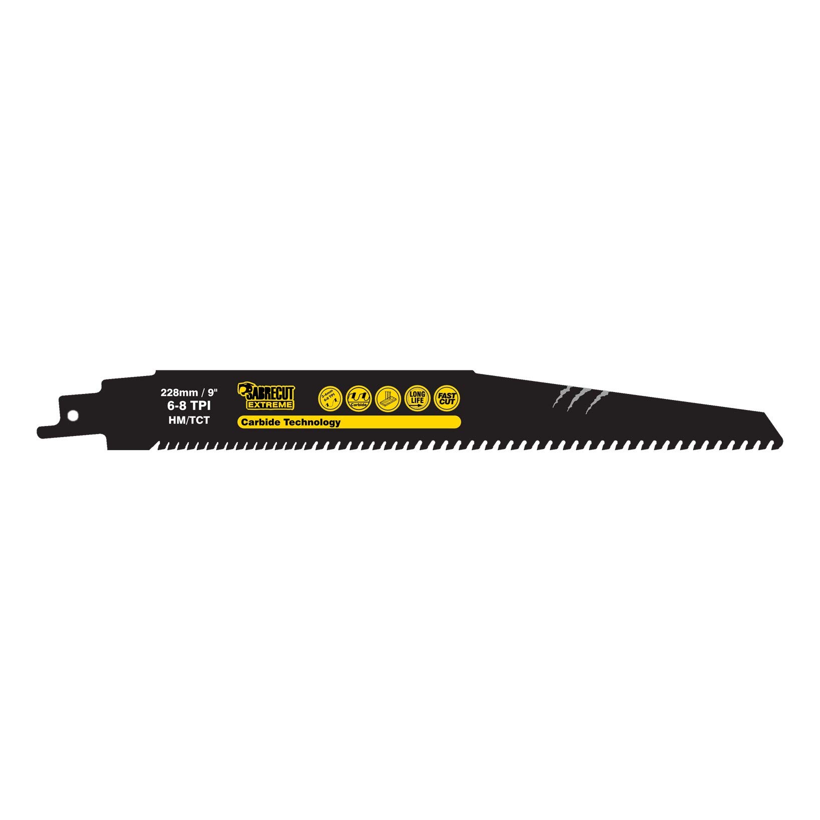 1 x SabreCut SCRS1156XHM Tungsten Carbide 228mm Variable 6-8 TPI S1156XHM Very Fast Wood and Plastic Cutting Reciprocating Sabre Saw Blade