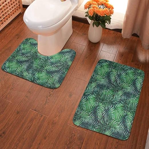 Amazon Com Non Slip Absorbent Toilet Contour Bathroom Rug Watercolored Old Design Print Of Palm Tropic Exotic Forest L Soft Plush Anti Slip Shower Rug Toilet Mat Dark Green Forest Green Home Kitchen