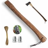 Bumtosc Hand-Forged Carbonized Axe Handle - 15/24 Inch Replacement Handle Wood &amp; Steel Wedges to Revive Your Old Axe Includes Hemp &amp; Leather Cords (23.6inch(60cm))