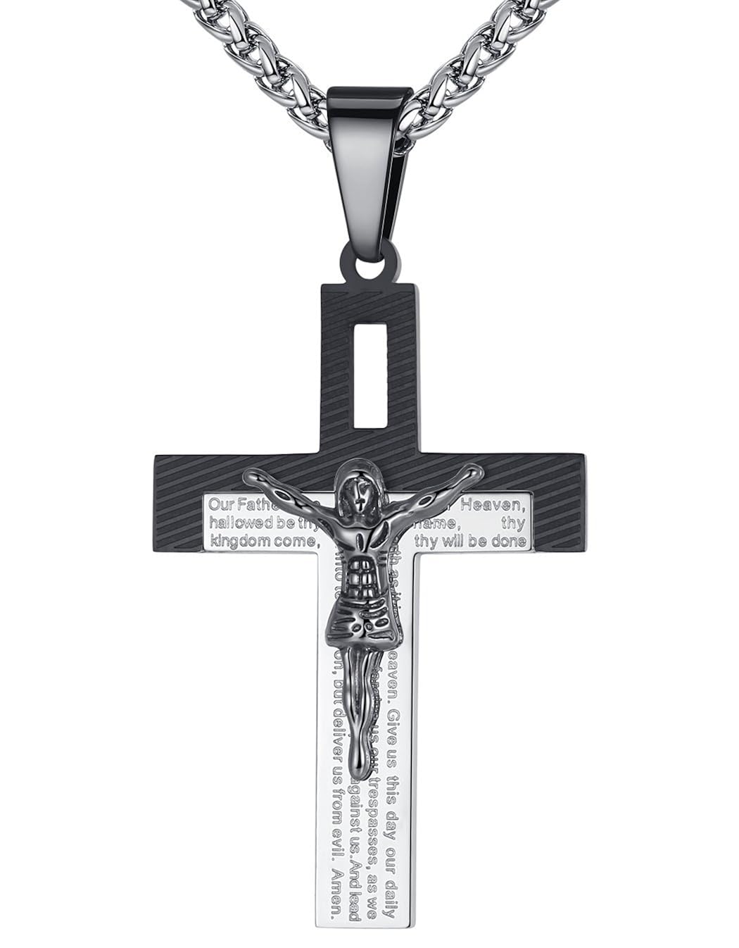 Aoiy Men's Stainless Steel Lord's Prayer Jesus Christ Crucifix Cross