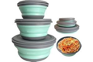 RMAMSCOV Collapsible Camping Bowl with Lid, Foldable Food Container | 3 Pcs Silicone Salad Bowl,Soup Ramen Serving for Travel, RV, Picnic & Hiking, Microwave & Fridge Safe,Pet Bowl for Dogs,Blue