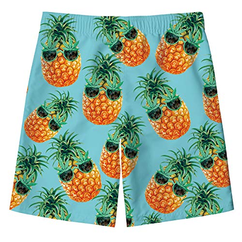 BFUSTYLE Toddler Boy Quick Dry Rash Guard Swim Trunks Mesh Lining Swimwear Green Blue Pineapple Glasses Printing Cute Beach Shorts Waterproof Surf Board Short Pants for Kids Boys 5-6 Years Old