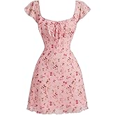 SOLY HUX Women's Vintage Floral Dress Summer Cap Sleeve Mini Dresses Going Out Beach Short Dress