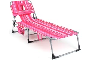 Goplus Tanning Chair, Folding Adjustable Patio Lounge Chair with Face Hole, Removable Pillow, 330LBS, Carry Strap, Outdoor Sunbathing Chair, Lightweight Portable Beach Lounge Chair, No Assembly