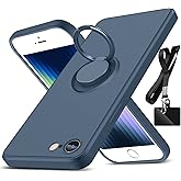 AYSZNBLA for iPhone SE 2022/2020 Case,iPhone 8/7 Case,with 360°Rotatable Ring Holder Kickstand & Strap Lanyard Liquid Silicone Slim Protective Case for iPhone SE3/SE2/8/7,Blue 2.1