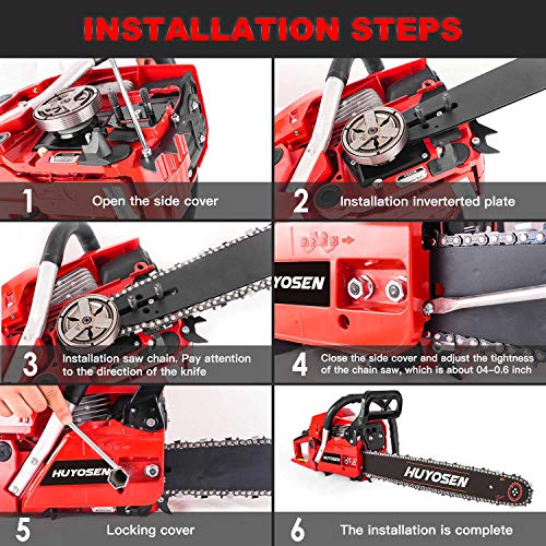 HUYOSEN Gas Power Chain Saws Red Black Corded Gas Chainsaw 60CC 2 Cycle
