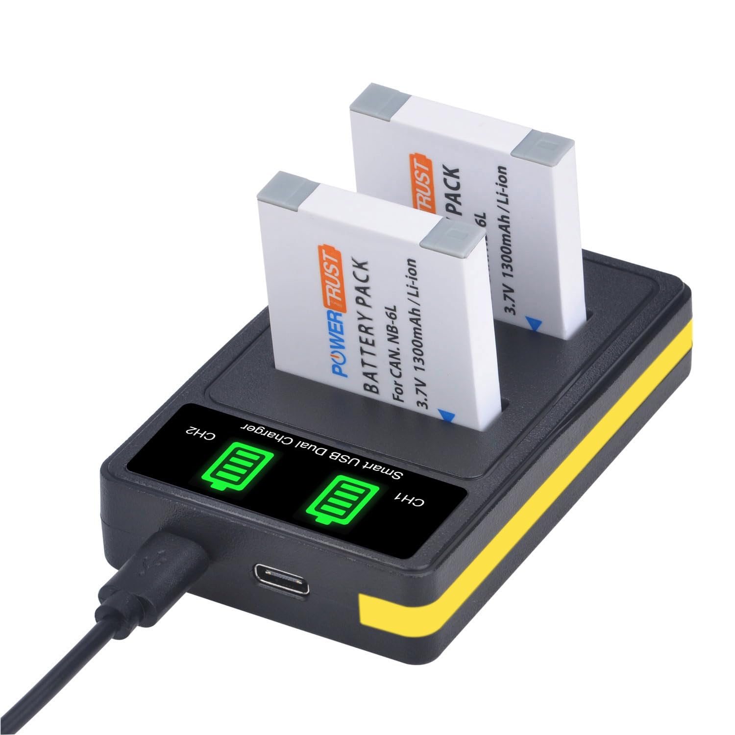 PowerTrust 2Pack NB-6L NB6L Battery with Charger for Canon PowerShot SX170 IS, SX240 HS, SX260 HS, SX270 HS, SX280 HS, SX500 IS, SX510 HS, SX600 HS, D10, D20, ELPH 500 HS, S90, S95, S120