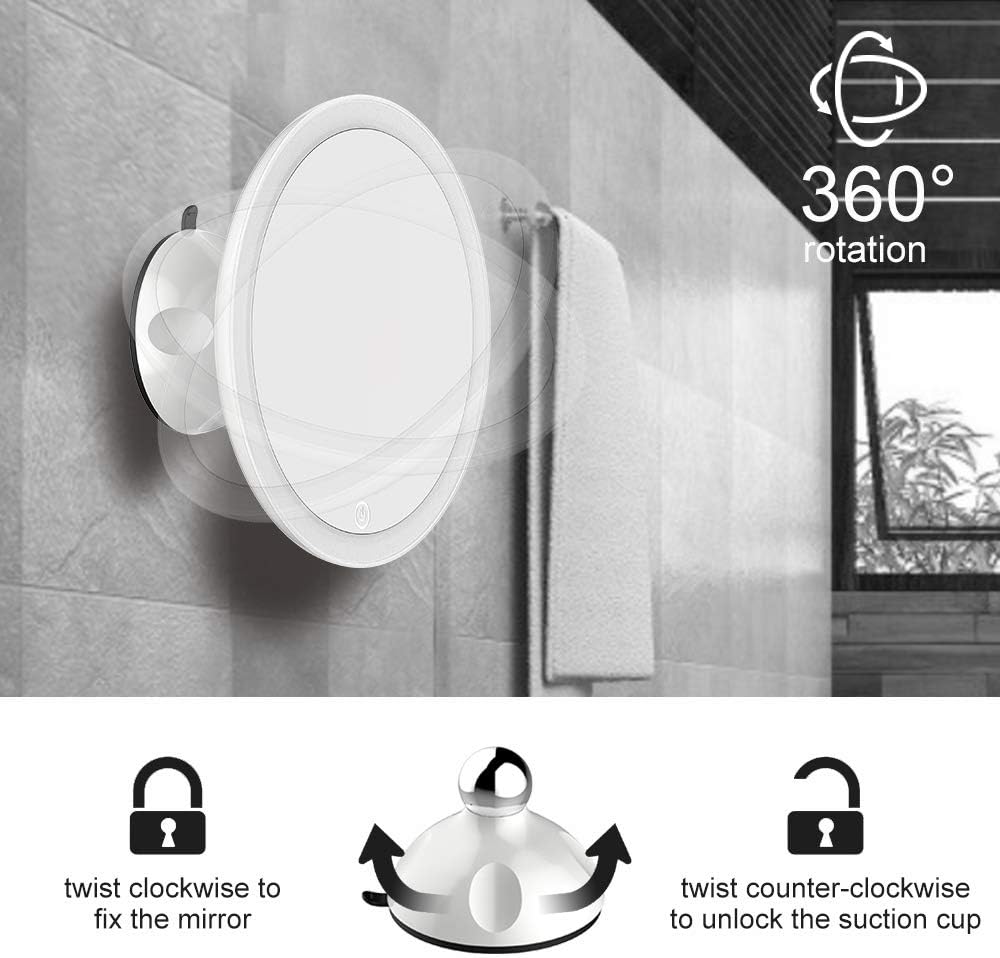 TOUCHBeauty 7X Lighted Magnifying Mirror 6.7 inch Waterproof Locking Suction Cup Shower Mirror 360° Swivel High Definition Magnified Mirror with Light Rechargeable Touch Control Brightness Adjustable: Kitchen & Dining