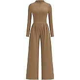 PRETTYGARDEN Long Sleeve Jumpsuit for Women 2026 Fall Date Night Rompers Dressy Casual One Piece Mock Neck Jumpsuits Pockets