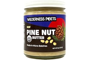 Wilderness Poets, Pine Nut Butter - Organic, Raw, 100% Pine Nuts (8 Ounce) - No Salt, No Sugar, Creamy & Buttery - Glass Jar
