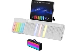 PopuPiano Portable Smart Piano Keyboard with Rainbow Light Keys, Interactive Lessons, MIDI, Expandable Keys, 100+ Chords, 256+ Tones, Visual Game Exercises - for Phone/PC/Tablet/Speaker