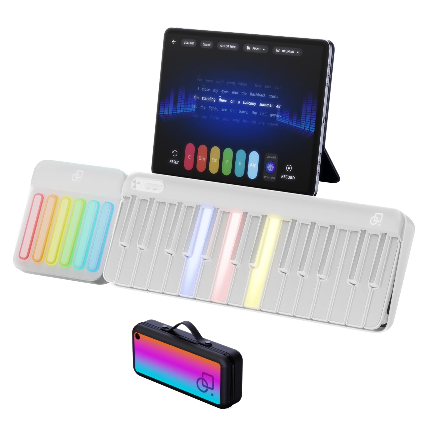 PopuPiano Portable Smart Piano Keyboard with Rainbow Light Keys, Interactive Lessons, MIDI, Expandable Keys, 100+ Chords, 256+ Tones, Visual Game Exercises - for Phone/PC/Tablet/Speaker