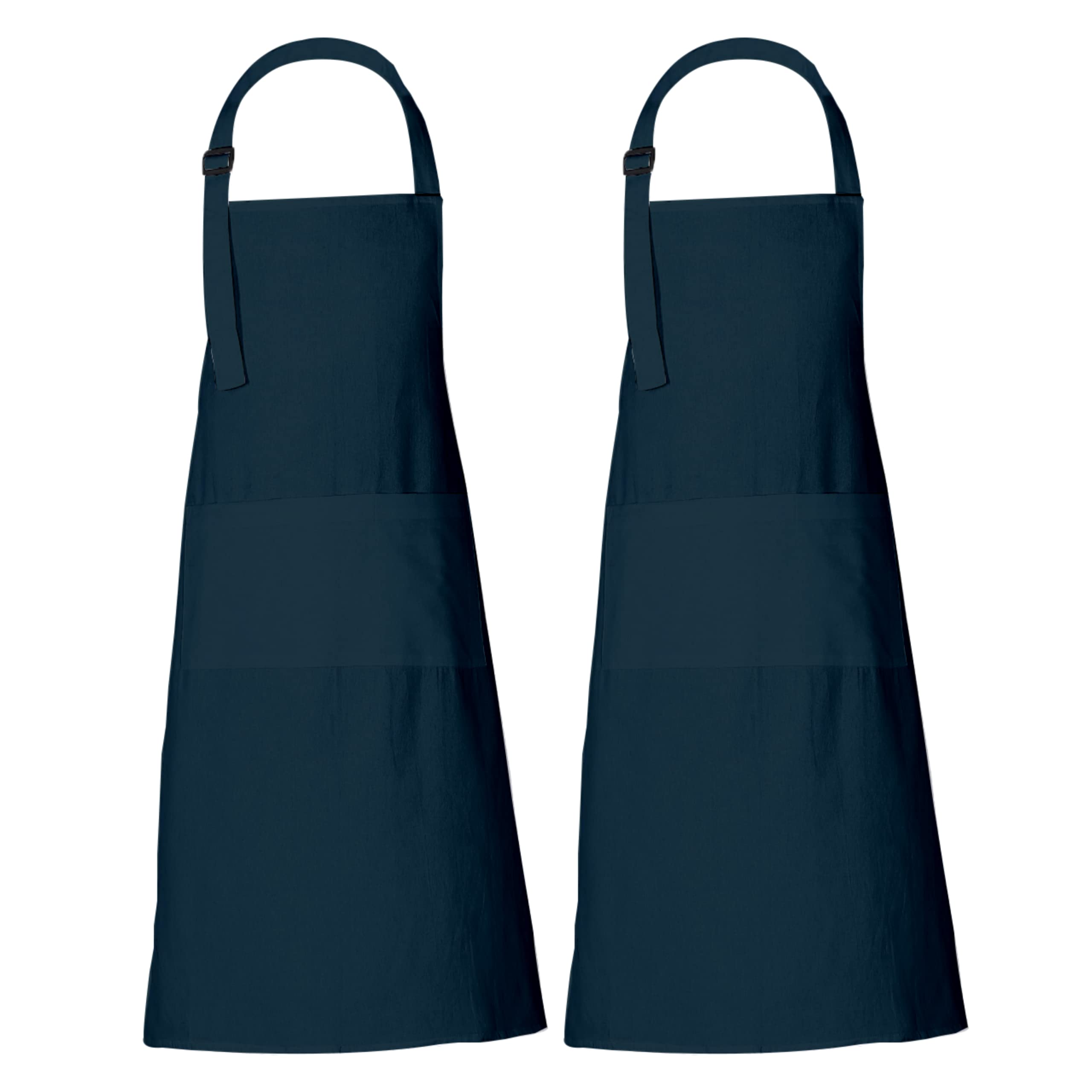 RAJRANG Aprons for Women Set of 2 Reflecting Pond Blue Cotton With 3 Pockets Adjustable Neck Straps Adult Ladies Plain Masterchef Bistro Professional Soft Full Apron — image 1