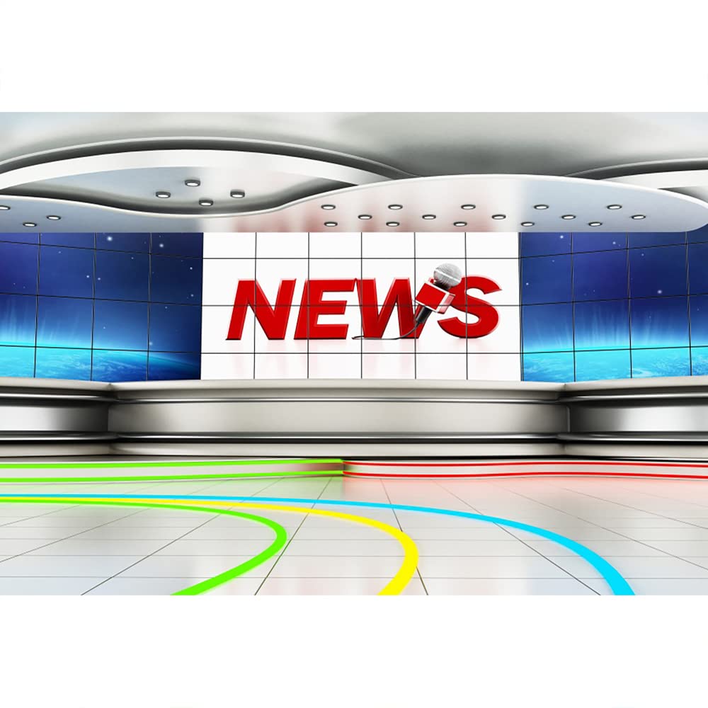 Aoihrraan 3x2,5m News Room Interior Backdrop Modern Office Interior TV Show Recitation Desk Record Front Table Photography Background TV Station Programming Live Decor Kid Portrait Photo Studio Prop