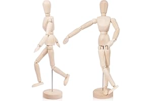 DUALSHINE 2Pcs 8'' Wood Poseable Mannequin, Artists Wooden Manikin Jointed Mannequin Art Figure Drawing Model Articulated Wood Human Model with Base Flexible Body Home Decoration Drawing Human Figure (8)