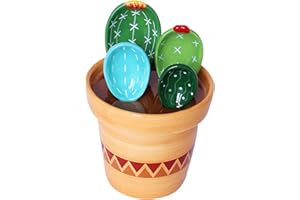 BANANABAY Creative Cactus Measuring Spoons Set-Ceramic cactus measuring spoons set in pot, Measuring Cups & Spoons Set for Baking, Salt, Kitchen&Household Baking Scale Measuring Spoon with base(Light Green)