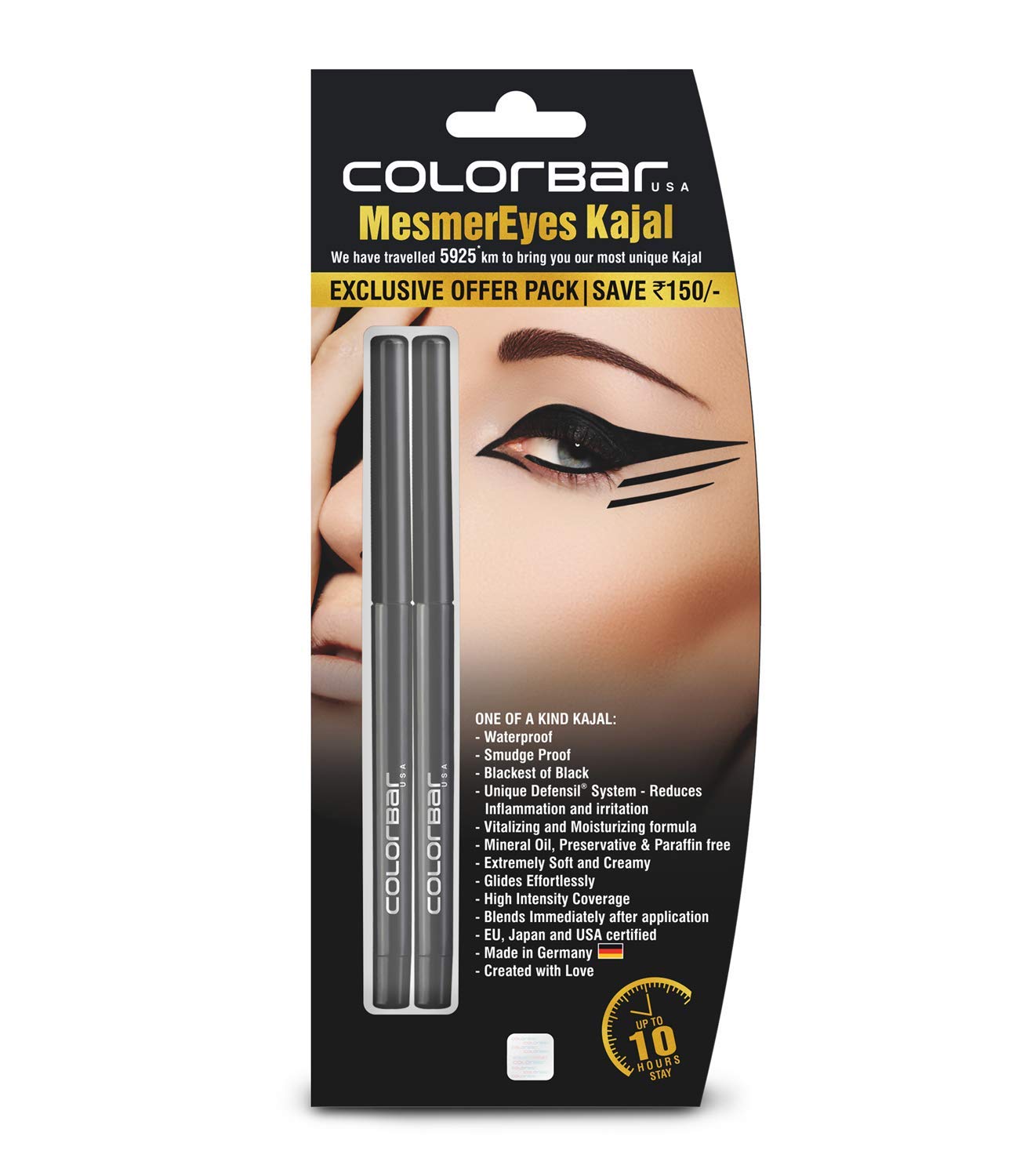 Colorbar MesmerEyes Kajal Duo, Black, 0.35g (Pack of 2), Eyeliner, Long-lasting, Smudge-Free, Vegetarian, Paraben-Free