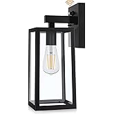 SHINE HAI Dusk to Dawn Sensor Outdoor Wall Sconce, Exterior Porch Lantern Fixture with E26 Socket & Glass Shade, Waterproof W