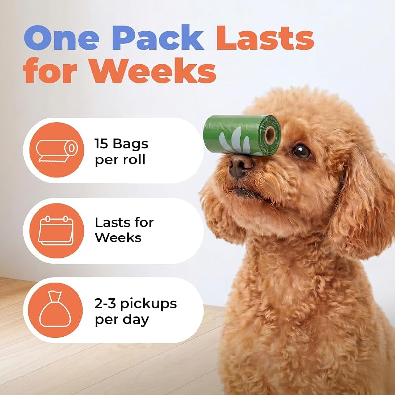 Sacos para cocó de cão, 50% de conteúdo reciclado pós-consumo, sacos de lixo para cães em rolos, cabe para todos os suportes de sacos para fezes
