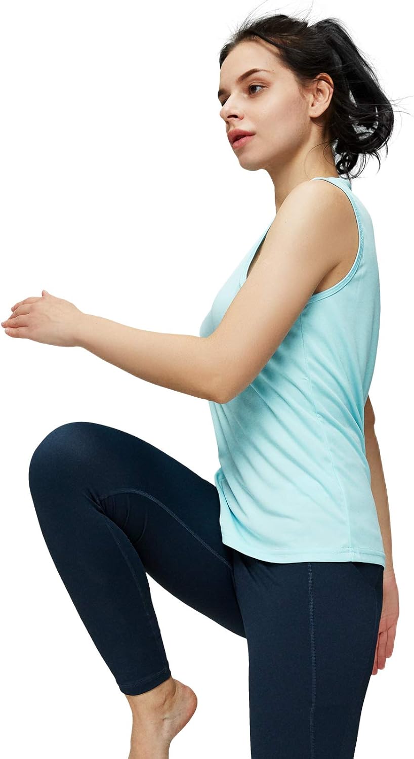 MIER Women's Athletic Sleeveless Workout Shirts UPF 50 Yoga Running Tank Tops Quick Dry Outdoor Activewear Muscle Tee: Clothing