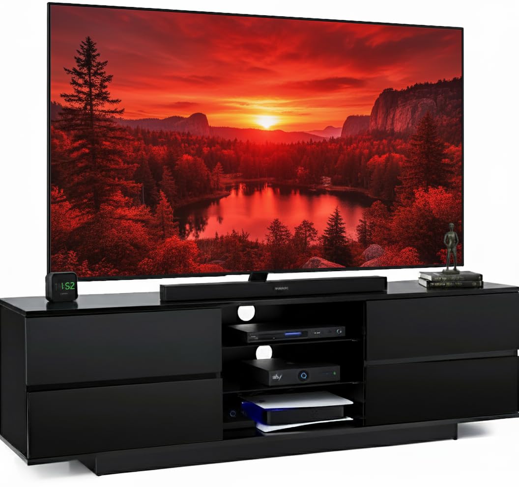 Centurion Avitus Gloss Black with 4-Black Drawers & 3-Shelves 32"-65" Flat Screen TV Cabinet