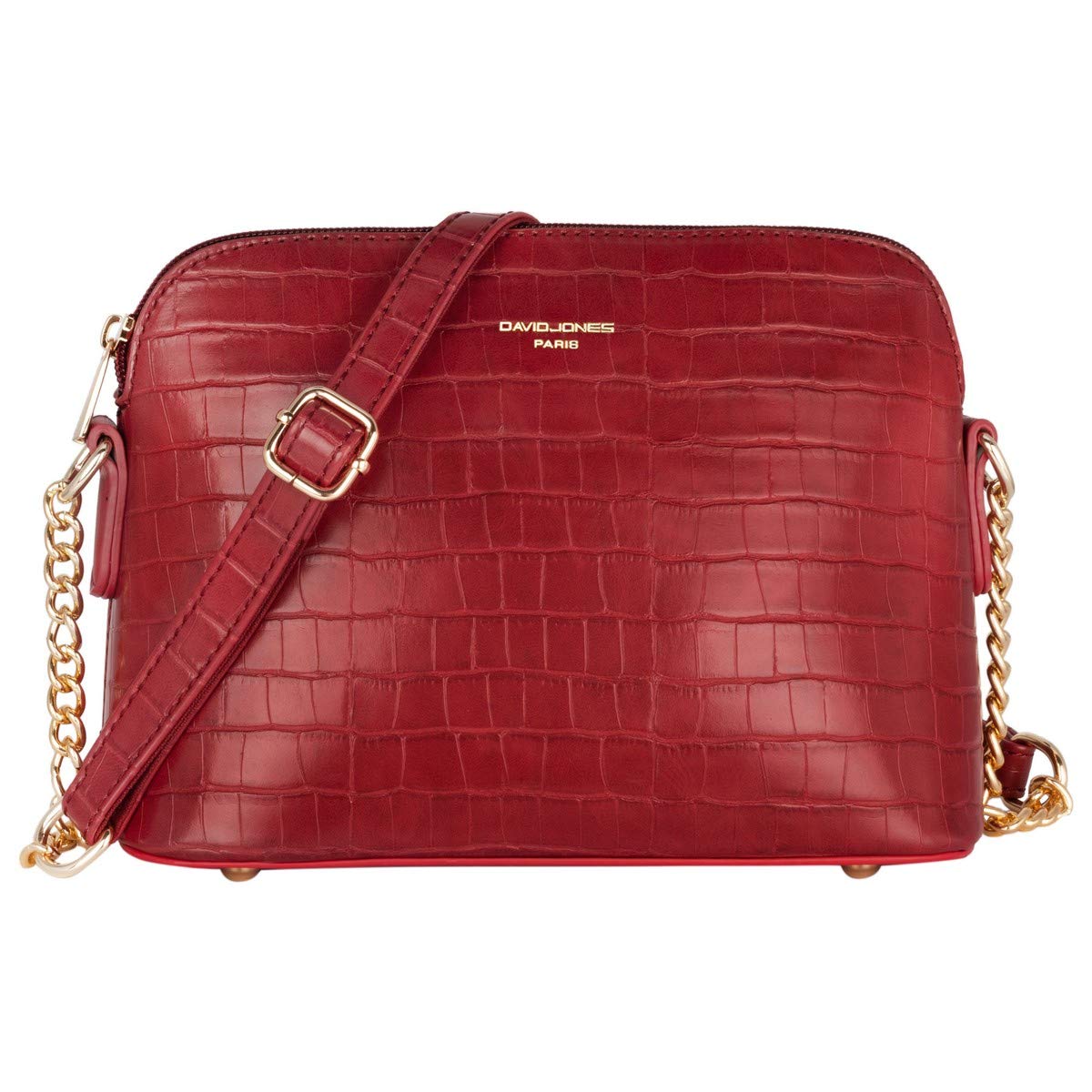 David Jones - Women's Small Crossbody Bag - Chain Shoulder Bag - Crocodile PU Faux Leather Rigid Messenger Bag - Evening Party City Clutch - Ladies Zip Handbag - Fashion Elegant Trendy - Red