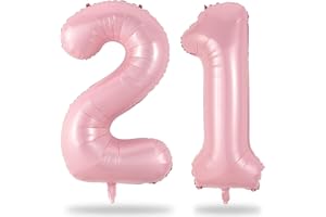 LINGQIANG 21 Balloons Number, Giant Pastel Pink Number 2 & 1 Helium Foil Balloon for Women 21st Birthday Decor, 40 Inch Self Inflating Mylar Number 21 Balloons for Girls Anniversary Party Decorations Supplies