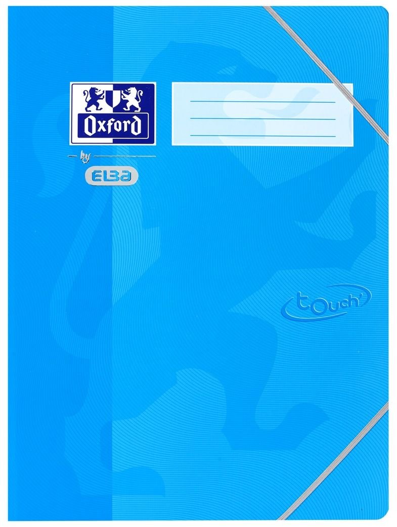 Oxford by Elba Folder with Elastic Corner Straps for Secure Closure, 3 Rounded Flaps, Hard Cardboard with Soft Touch Surface A3, 1 Stück Blue (sea Blue)