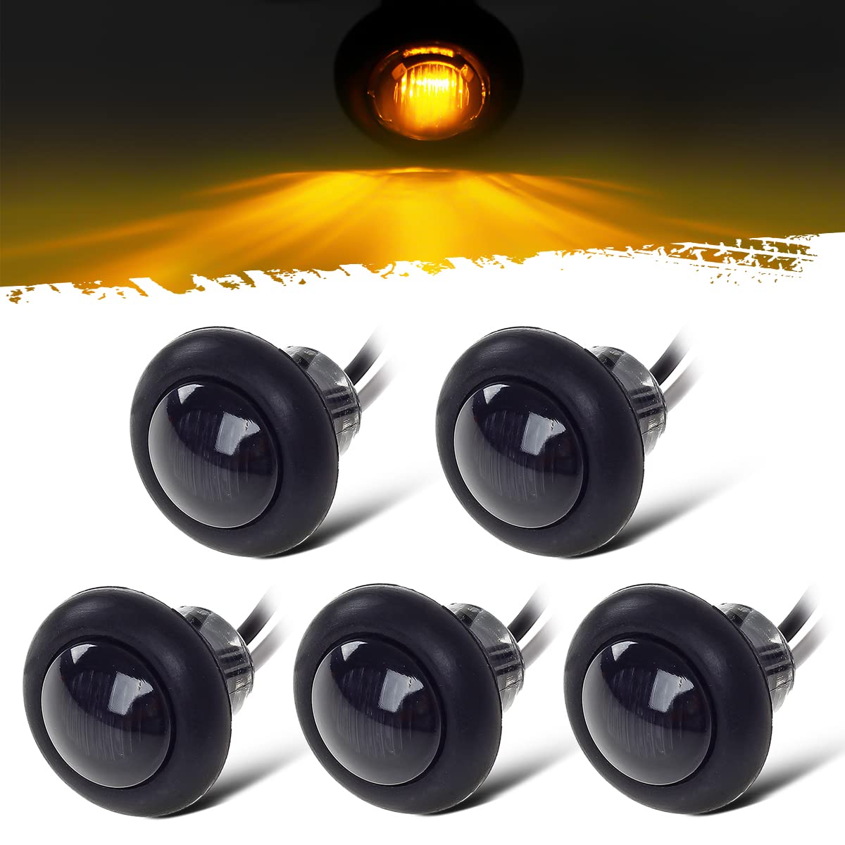 Partsam 5x 3/4" Mini Smoke Lens Amber LED Clearance