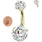 ALACLO Moissanite Gold Belly Button Ring for Women 14G 10mm G23 Titanium Navel Piercing Jewelry Internally Threaded Belly Button Rings Piercing