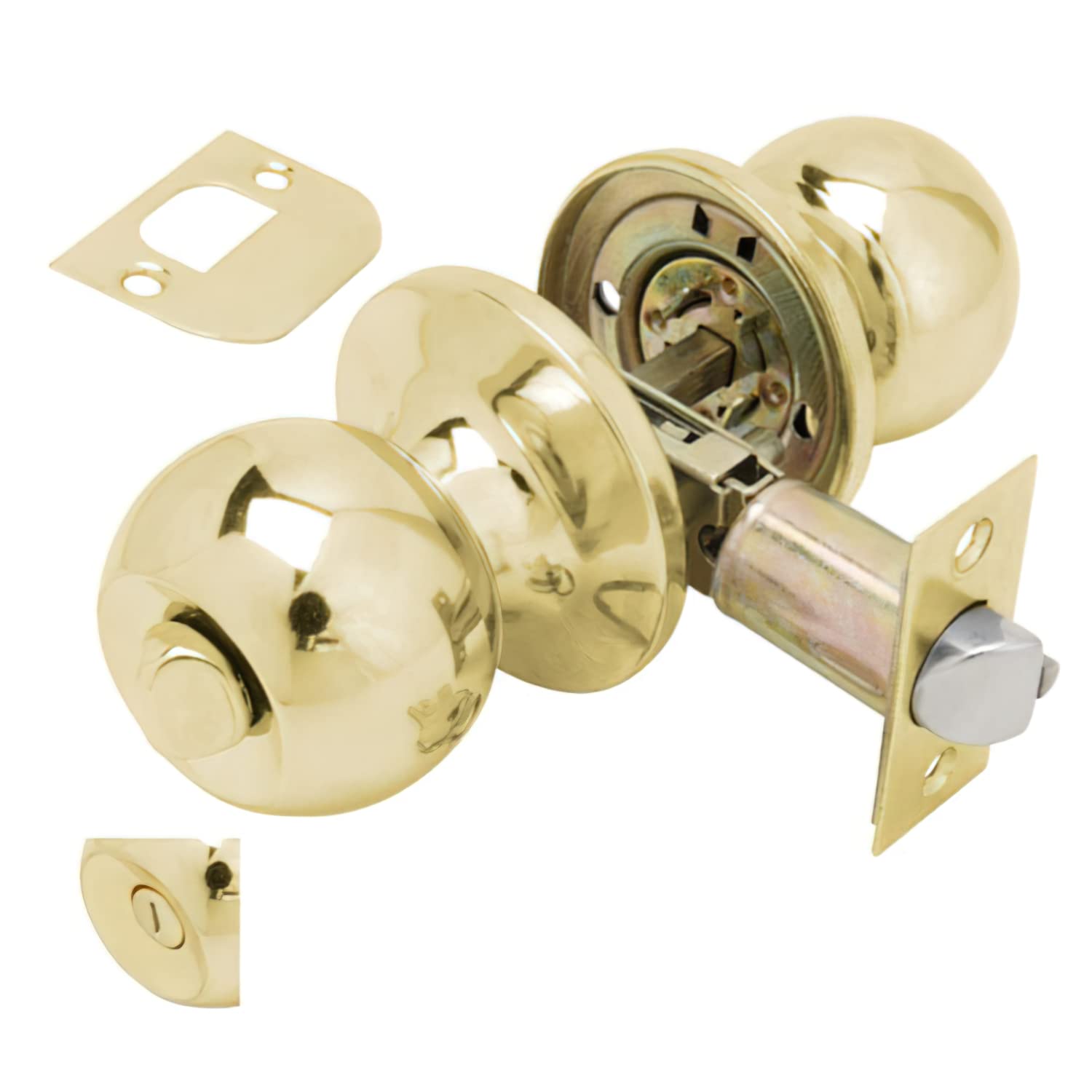 Wolfpack Doorknob with Lock, Brass, for Bathrooms