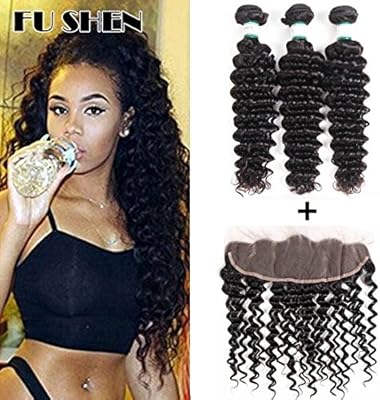 100 Human Hair Deep Wave Bundles With Frontal Closure 8a