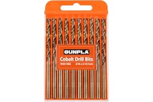 Gunpla 10 Pcs Cobalt Drill Bits 3/16 Inch, M35 HSS Imperial Straight Shank Jobber Drill Bit Set with Plastic Case Storage for
