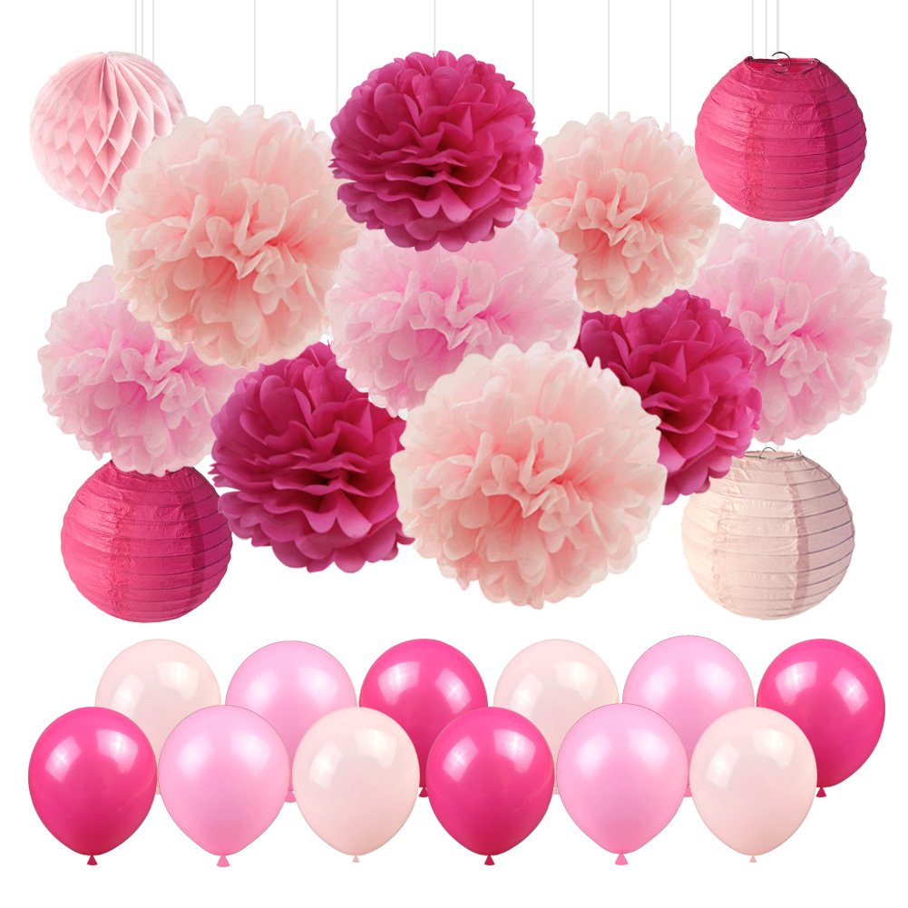 Pink Party Decorations Paper Lanterns Paper Honeycomb Balls Tissue