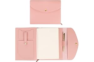 Koqye A5 Planner Cover - PU Leather Tri-Fold Notebook Cover Includes 100 Sheets Refill & Gold Pen, with Pen Holder, Phone Pocket, Secure Button for Business Cards, Documents (Pink)