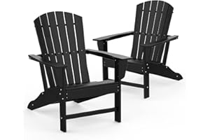 GREENVINES Adirondack Chairs Set of 2 | HDPE Plastic | Oversized Fire Pit Chair | All Weather | Black | Poly Lumber | for Outdoor Deck Backyard Patio Garden