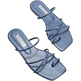 GORGLITTER Women's Metallic Strappy Sparkly Sandals Dressy Cute Slip on Slide Vacation Summer Weeding Flats Sandals