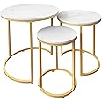 AT-VALY Nesting Tables Coffee Table Set of 3,Round Side Table Small Accent Table for Living Room,Bedroom Apartment (Gold)
