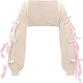 Verdusa Women's Bow Tie Bolero Shrug Crochet Cardigan Knit Cropped Ballet Shoulder Shrug Long Sleeve Sweater