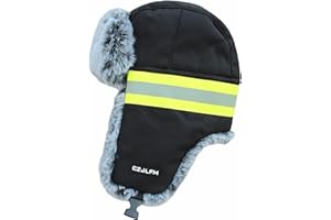 GIBZ Unisex Trapper Hat for Outdoor Work, Winter Russian Cap with Reflective Strips, Windproof Russian Hats with Plush Liner