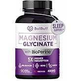 Pure Magnesium Glycinate 400mg - 5X Higher Absorption - Support Stress Relief, Sleep, Bone Health - 100% Chelated - Pure Magnesium Supplement for Women and Men- 90 Veggie Capsules