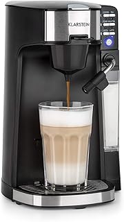 Klarstein Baristomat Heißgetränkeautomat mit integriertem Milchaufschäumer- 2-in-1 Kaffee-Maschine,1435W, 350ml Milchbehälter, zwei Brühgruppen, für Kaffee, Tee, Cappuccino &amp; Latte Macchiato, schwarz