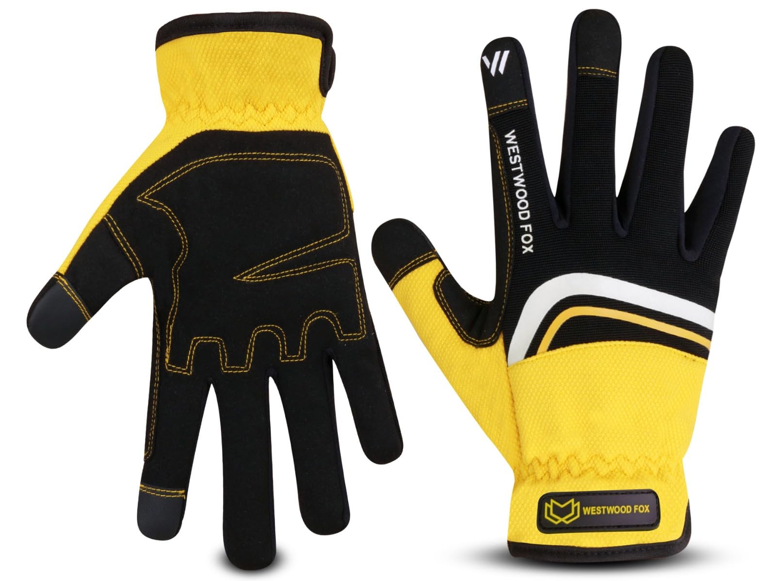 WESTWOOD FOX Gardening Gloves Leather Thorn Safety Working Heavy Duty Work Gloves for Women and Men Garden Tools Mechanic Breathable Gardener Non-Slip Rigger Gloves Protective Gift (Black Yellow, M)