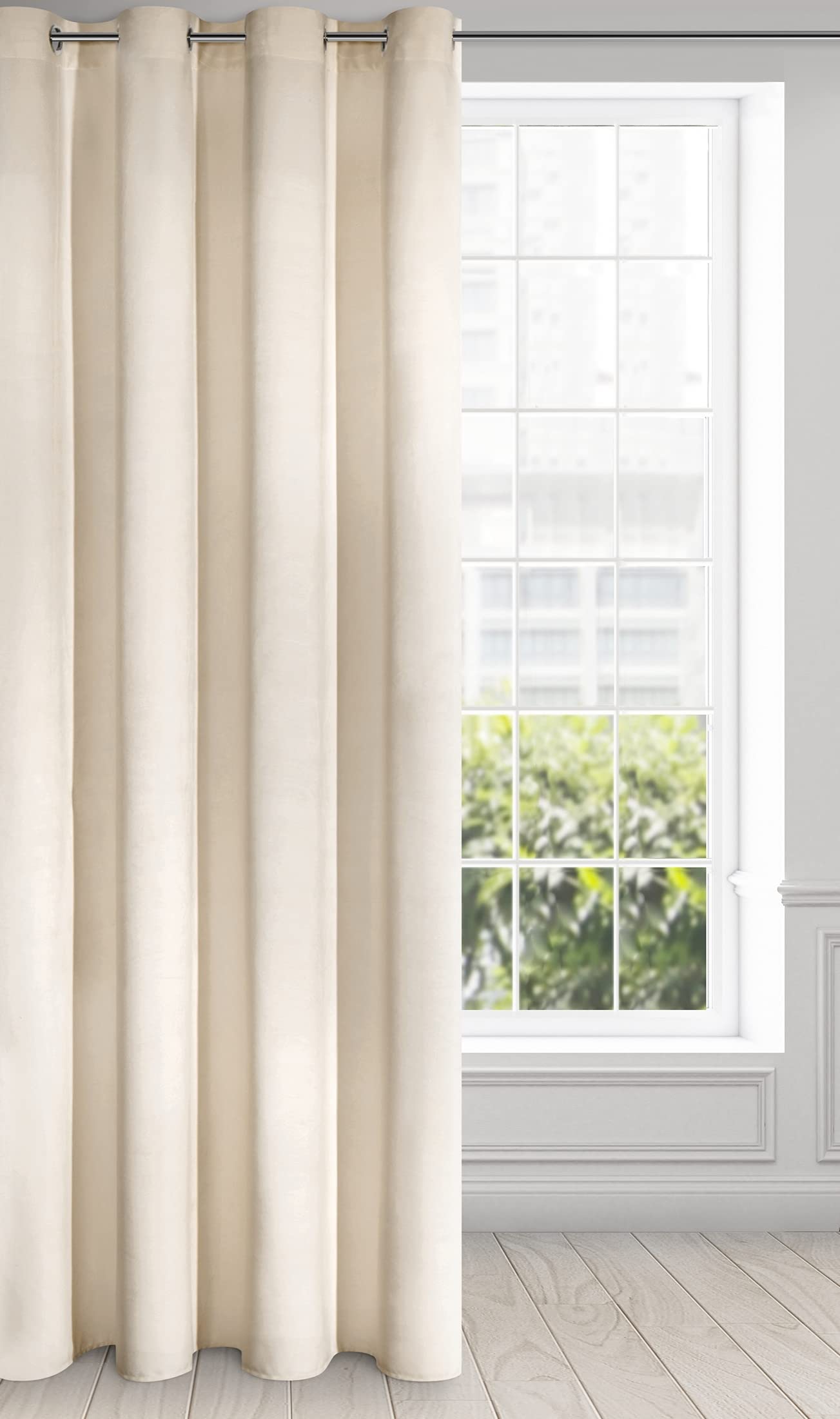 Eurofirany Soft Plain Opaque Velvet Curtain with Eyelets - 1 Unit, Thick Fluffy Panel Drape Classic Glamour Elegant Living Room Bedroom, W55'' x L98.4'', 140x250 cm, Light Beige