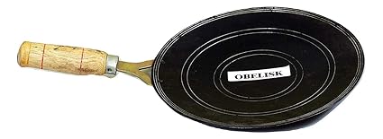 OBELISK Pure Iron Chapati Roti Tawa with Wooden Handle (Black, 11-inch Diameter)