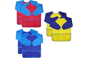 Jolik Kids Art Smocks for Children, Waterproof Artist Painting Aprons with Long Sleeve and 3 Pockets for Drawing Cooking