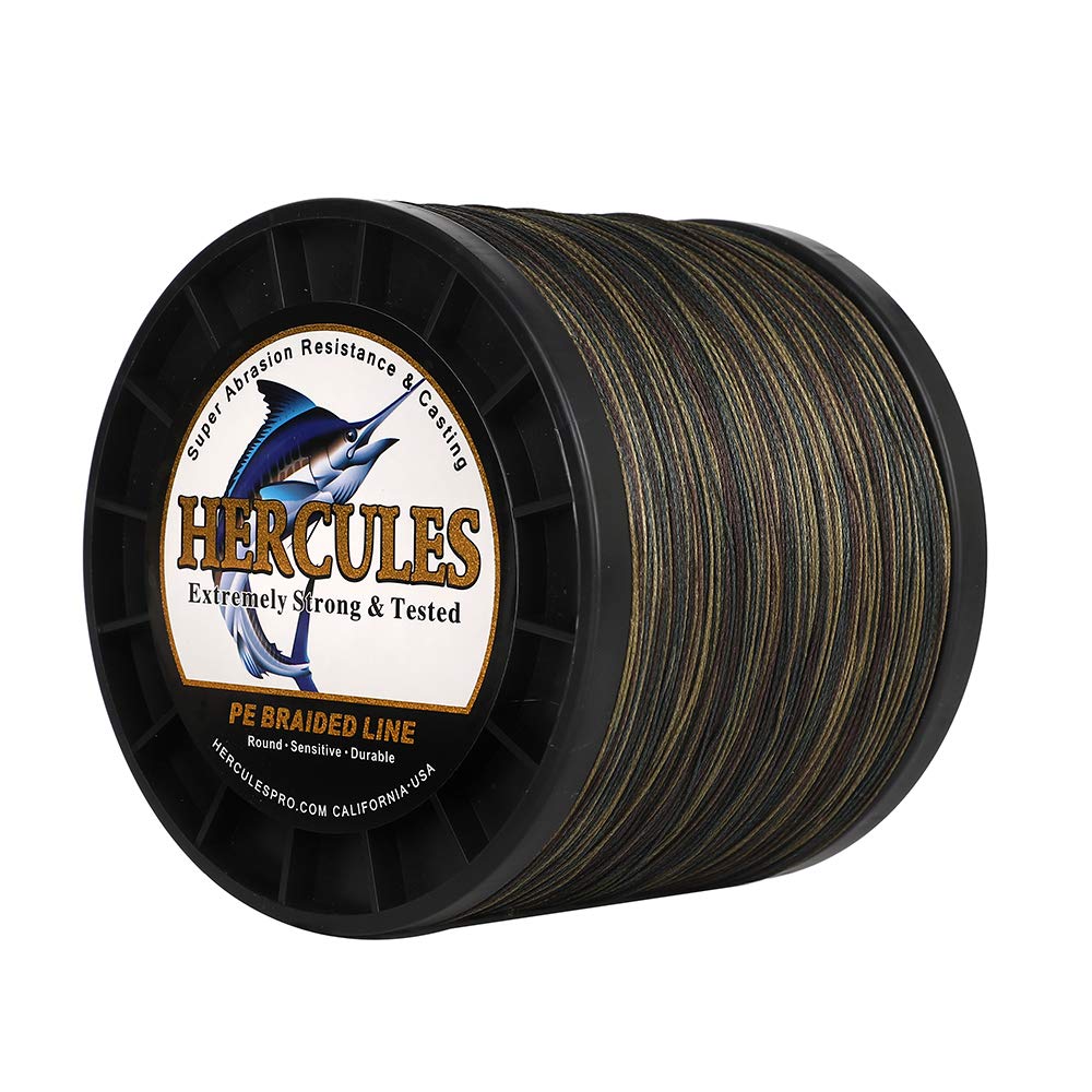 Hercules Super Cast 1000M 1094 Yards Braided Fishing Line 200 LB Test for Saltwater Freshwater PE Braid Fish Lines Superline 8 Strands - Camo, 200LB (90.7KG), 0.75MM